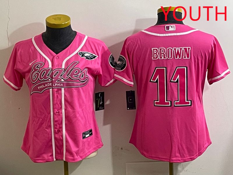 Youth Philadelphia Eagles #11 Brown Pink Jointly Name 2025 Nike Limited NFL Jersey style 1